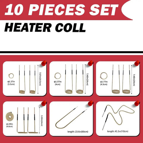 Induction Bolt Heater Kit 110V 1200W Beast Magnetic Tool heating coil set with various sizes displayed on red background