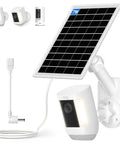 2 In 1 Solar Panel Wall Mount For Outdoor Security Camera With 7W Solar Charger, weatherproof adjustable mount, shown with camera