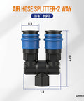 Two Way Air Hose Splitter For Compressors One Quarter NPT Quick Connect Fittings Steel Coupler With 360 Degree Swivel