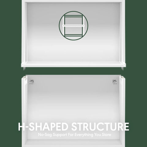 H-shaped structure of Slick 6 Tier Narrow Closet Organizer In Classic Amber Pine, showing spacious storage design.
