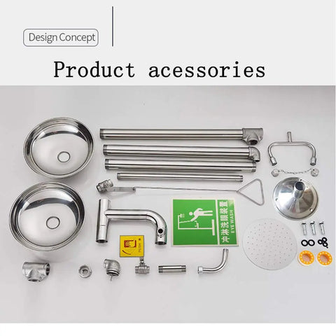 Parts and accessories for Hardcore Heavy Duty Stainless Steel Eyewash System And Emergency Safety Shower Setup.