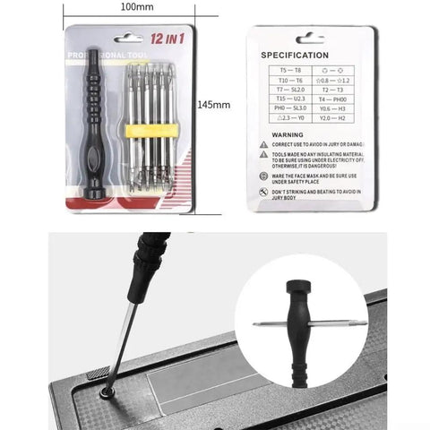 Top Notch 12 In 1 Screwdriver Set For Electronics Repair Kit With Torx Y Type Triangle Bits, 100mm case