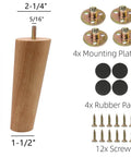 Solid Rubber Wood Replacement Sofa Legs Set Of Four 6 Inch Slant Leg Design with mounting plates and screws kit