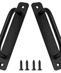 Black Barn Door Handle Set 2 Pack With 128mm Hole Center Sliding Cabinet Pulls, showing durable zinc alloy handles and screws.