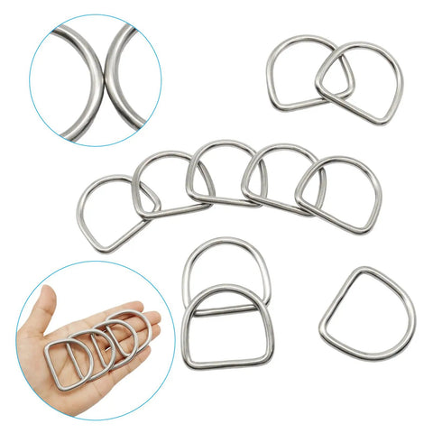 10 Pack Stainless Steel D Ring 1.5 Inch Beefy Heavy Duty Welded Rings For Tie Downs And Lashing Seamless Weld Construction No Weak Spots Load Bearing Hardware For Trailers Camping Gear Outdoor Projects, close-up and hand held