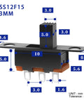 Compact 1P2T SPDT Slide Switch 5mm Panel Mount Vertical Knob, DIY Friendly For Breadboard, PCB, And Arduino Projects, SS12F15 DIP Miniature Through-Hole Toggle Switch, dimensioned side view