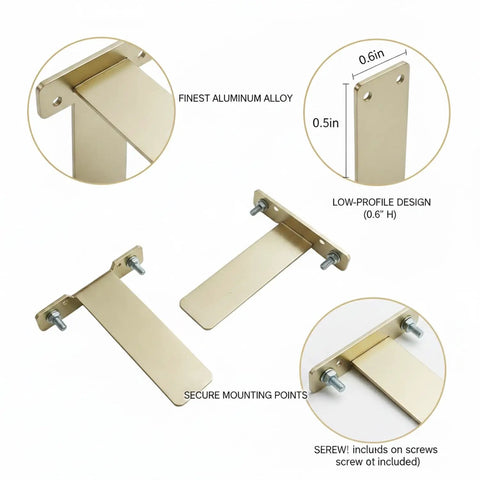 Sturdy Gold L Shaped Shelf Bracket Aluminum Mount for Wall and Desk Photo Frame Display, low-profile secure support