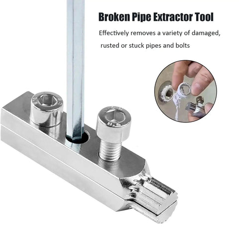 Broken Pipe Extractor Tool Set with wrench-compatible hex head for damaged faucet and pipe removal