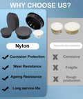 Comparison of nylon hole plugs highlighting corrosion protection and durability benefits against recycled materials