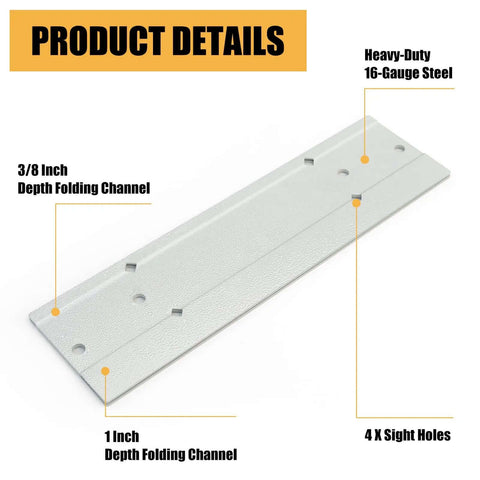 12 Inch Sheet Metal Folding Tool With Dual Depth Gauges One Inch And Three Eighths Inch Depth For HVAC Roofing Projects Rust Resistant Coating Heavy Duty And Easy To Use, showing channels and sight holes on steel plate