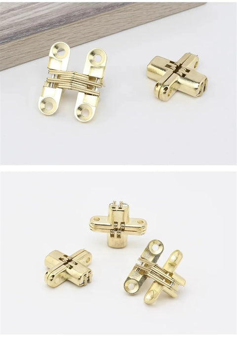 Two Piece Folding Table Zinc Alloy Gold Cross Invisible Hinge Dining Table Hardware Set 180 Degree Hidden Hinge 2 Pack