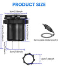 Upgrade Your Daily Whip With This Four Port 12V USB Car Charger Featuring Bright LED Voltmeter and Dual PD30W QC18W Fast Charging Ports Crafted From Rugged Aluminum Alloy For Every Cruiser Setup, product size with removable waterproof cover.