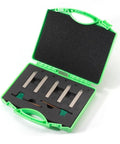 Straight Up Heavy Duty Mini Indexable Lathe Turning Tool Set With Three Eighth Inch Nickel Shank, 5 holders in case.