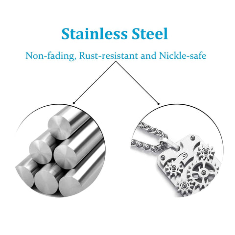 Rotatable Gear Pendant Necklace With Mechanical Steampunk Gears Dope Fidget Jewelry For Anxiety Relief And Stress, stainless steel design.