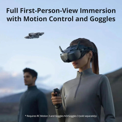 Person using FPV goggles to control 4K Camera Drone Bundle With Intelligent Flight Battery And Carrying Bag Foldable FPV GPS Drone.
