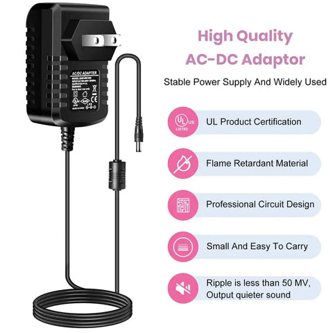 Pro Grade Guitar Pedal Power Supply Adapter 9V DC 1A 1000mA With Negative Tip Output shown with cord and plug