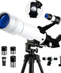 70mm Aperture Refractor Telescope With 400mm Focal Length, White, High Transmission Coatings For Brighter Views, Easy Setup For Beginners Killer Starter Scope For Stargazing And Birdwatching, with tripod and accessories