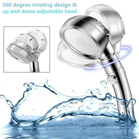 Detachable Handheld Shower Head With 3 Settings High Pressure Water Saving 360 Degree Rotating With On Off Pause Switch