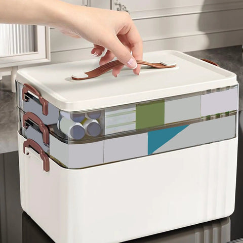 Clear Large Medical Box With Multi Layer Design For Home And Travel Big Capacity Pill Organizer, hand lifting handle