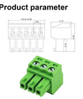 20 Pack 3.81mm 3 Pin Quick Connector PCB Screw Terminal Block Plug For 28 To 16 AWG Cable diagram and green connector image