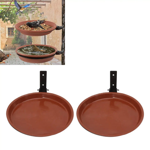 All In One Bird Feeder Tray And Bath Kit With Heavy Duty Metal Ring Fence For Backyard Deck And Fence Mounts Indoor Or Outdoor Wall Use Includes 2 Pots And 2 Brackets For Easy Wall Or Rail Placement
