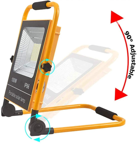 Badass Portable Solar Led Flood Light With Rechargeable Battery And Ip65 Waterproof Build offers adjustable angle and durable construction.