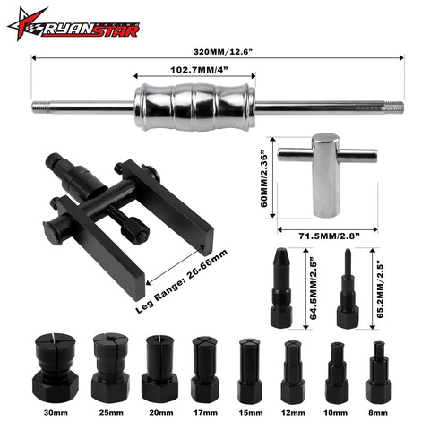 13 Piece Motorcycle Blind Bearing Puller Tool Kit with Slide Hammer and Expandable Collets 8mm through 32mm for internal bearing removal