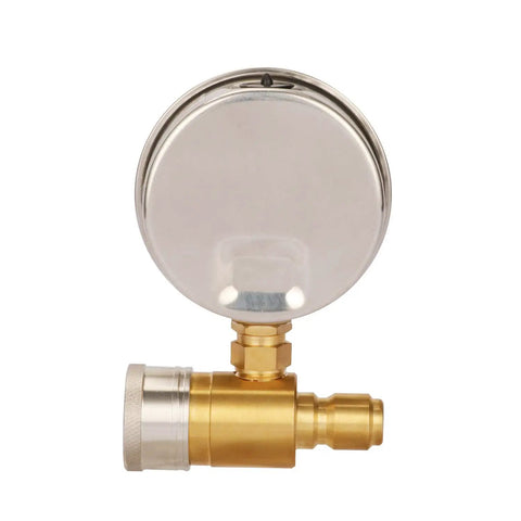 Pro Grade Pressure Washer Gauge Kit with Three Eighths Inch Quick Connect Glycerin Filled Dial 0-5000 PSI Brass Quick Connector close-up