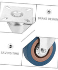 Four Piece Heavy Duty Swivel Caster Wheel Set With Threaded Stem And Retractable Furniture Rollers brake design details and wheel close-up.