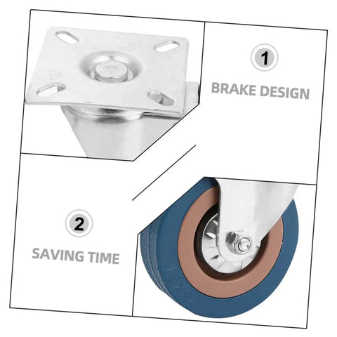 Four Piece Heavy Duty Swivel Caster Wheel Set With Threaded Stem And Retractable Furniture Rollers brake design details and wheel close-up.