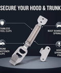 Stainless Steel Hood Spring Fastener Clips For Cars And Trucks Secure Your Hood On Every Ride No Hood Pop On Highways Or Rough Roads Durable Automotive Clip Set stainless steel hood and trunk clip set