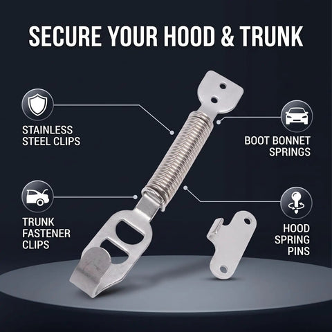 Stainless Steel Hood Spring Fastener Clips For Cars And Trucks Secure Your Hood On Every Ride No Hood Pop On Highways Or Rough Roads Durable Automotive Clip Set stainless steel hood and trunk clip set