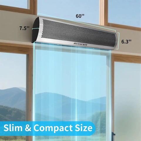 Solid As A Rock Sixty Inch Commercial Air Curtain Stainless Steel build, 60 inch slim design above doorway.