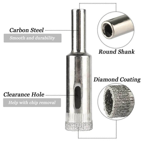Mesee diamond-coated hollow-core drill bit for tile/ceramic/glass; round shank, 5–12 mm.