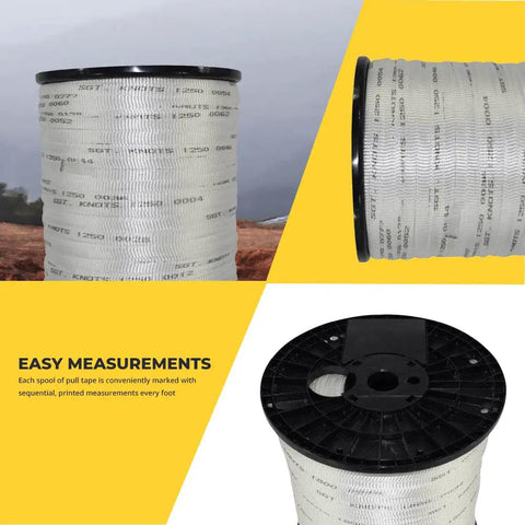 Heavy Duty Polyester Pull Tape For Cable, Fiber Optics, And Conduit Installations, Half Inch By Three Thousand Feet, Marked Every Foot