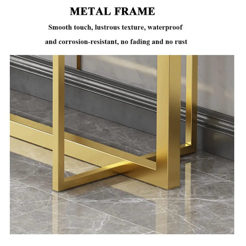 Industrial Console Table With Drawer And Two Tier Storage Shelf Narrow Sofa Side Table For Hallway heavy duty gold metal frame close-up