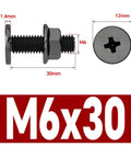 Diagram of Black 304 Stainless Steel M6 Cross Head Screws With 12mm Flat Head And Flange Nuts Kit, M6x30 specifications