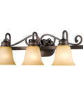 Belle Meade 3 Light Bath Vanity In Rubbed Bronze With Tea Stone Glass Shades, Traditional Colonial Fixture, Front View