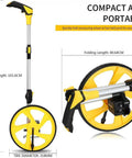 QERTYHKK Foldable Measuring Wheel Distance Measurement Tools Meter/Feet shown with compact design and folding length for easy storage.