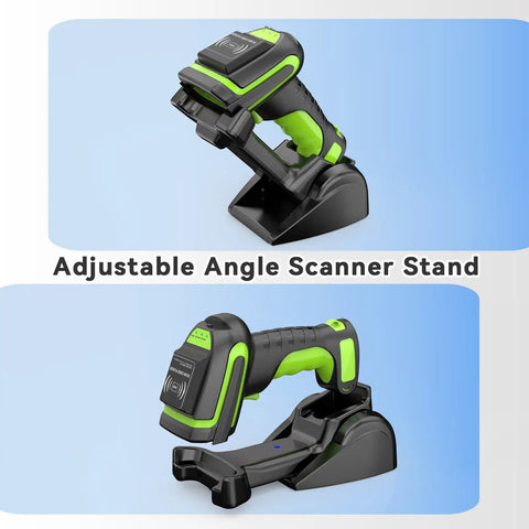 All In One No Fuss 1D 2D Barcode Scanner And UHF RFID Reader With Wireless 2.4Ghz Bluetooth And Wired 3 In 1 Connectivity in stand