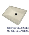 Undermount Bathroom Sink 19 By 11 Inch Interior Rectangular Bowl For Vanity With Overflow In Warm Biscuit Cream Glossy Finish
