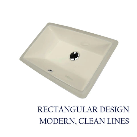 Undermount Bathroom Sink 19 By 11 Inch Interior Rectangular Bowl For Vanity With Overflow In Warm Biscuit Cream Glossy Finish