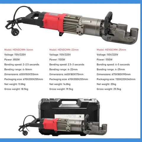 Portable Electric Rebar Bender Hydraulic Bending Machine For Reinforcing Bar Up To 25mm With Brushless Motor and Positioning Bolt 0-90 Degree Angles Aluminum Alloy Body Low Noise Fast Speed Durable Construction Tool