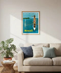 Outrigger Canoe Surfing Vintage Airline Travel Poster By Stan Galli, 1960s Master Art Print, Unframed 6x9 Inch Matte Finish