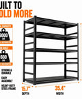 Heavy Duty Garage Shelving System With 3000 Lbs Total Capacity, black 72in x 35.4in x 15.7in steel 5-tier rack