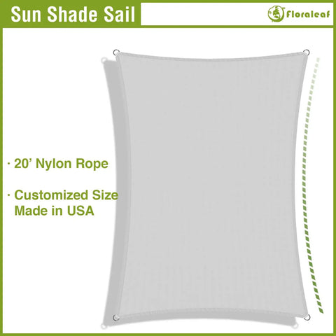 Illustration of a 16 By 16 Foot Rectangular Waterproof Sun Shade Sail For Outdoor Patio And Backyard UV Blocking Canopy In Light Grey High Density Polyester With PU Coating 97 Percent UV Block Durable Shade For Lawn And Garden