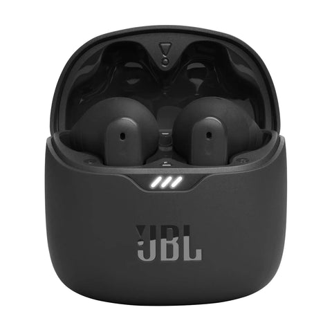 Tune Flex True Wireless Earbuds with Pure Bass Sound from 12mm Drivers in charging case, black, ANC feature visible