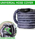 Universal Padded Hose Cover With Zipper For 35-37 Ft Hoses, machine washable, shown rolled and close-up of 2" diameter