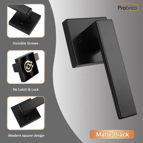 Pack Of 2 Black Dummy Door Levers For Closets And French Doors Square NonTurning Pull Handles Surface Mounted Easy Install SingleSide Operation Matte Finish Durable Build For Interior Doors matte black square lever close-up