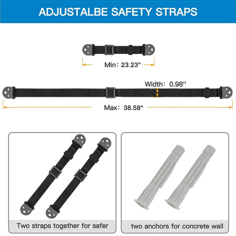 Heavy Duty Anti Tip Straps adjustable safety straps with metal plates and anchors for wall securement